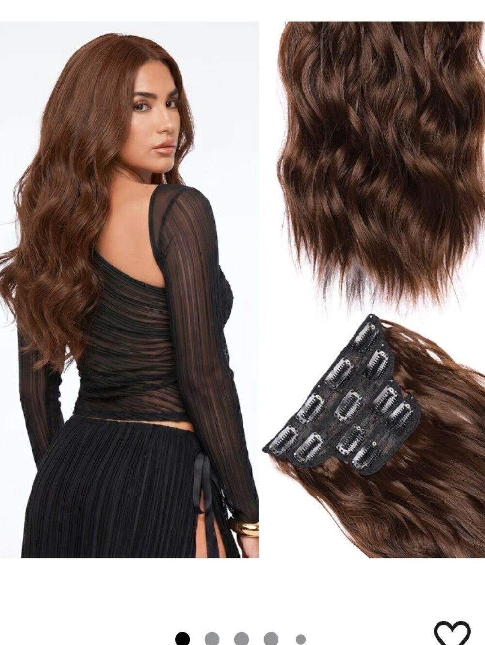 Clip in Hair Extensions 4Pcs Long Wavy Synthetic Hair 22" Chocolate  Brown